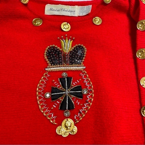 VTG Marisa Christina Red Lambswool/Angora Beaded Sequins Women Sweater Size S - Picture 4 of 14
